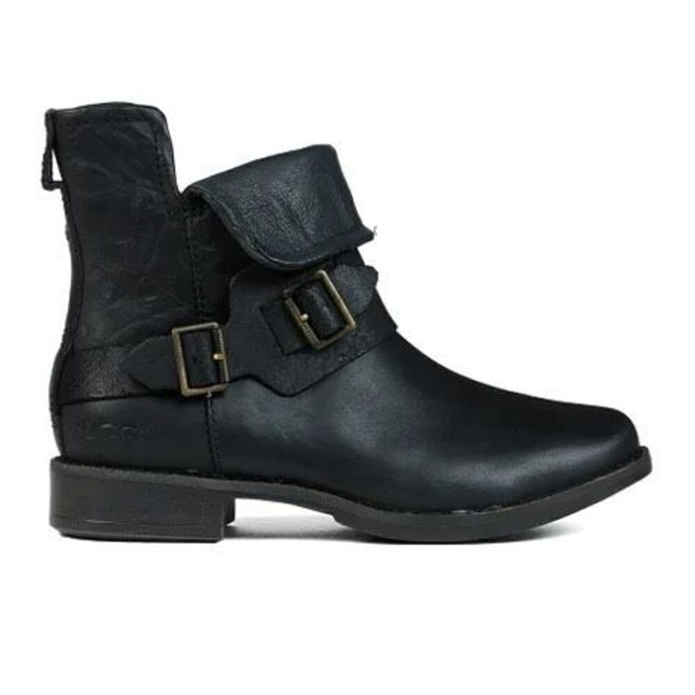 UGG Women's Cybele Buckly‎ Biker Boots size 6 Leather Black